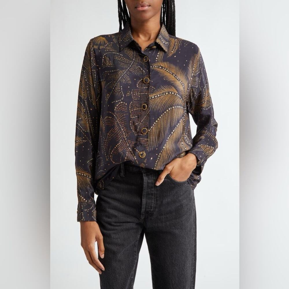 Farm Rio Golden Foliage Pajama Shirt L - Picture 8 of 8